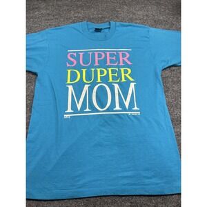 Vintage 1990 Super Duper Mom T-Shirt XL Single Stitch Screen Stars Best USA Teal